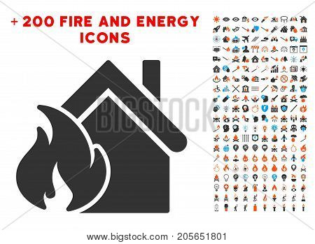 Realty Fire Disaster pictograph with bonus power icon set. Vector illustration style is flat iconic symbols for web design, application user interface.
