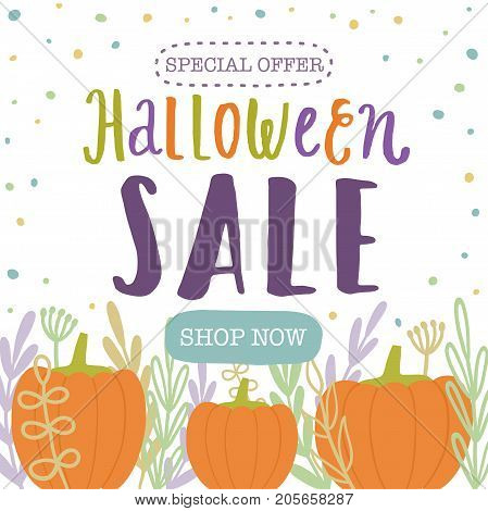 Halloween sale template. Vector cute cartoon illustration.