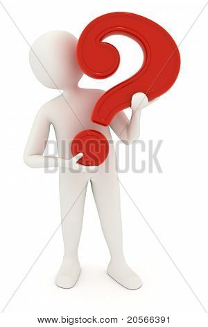 Hombre 3D Holding signo de interrogación