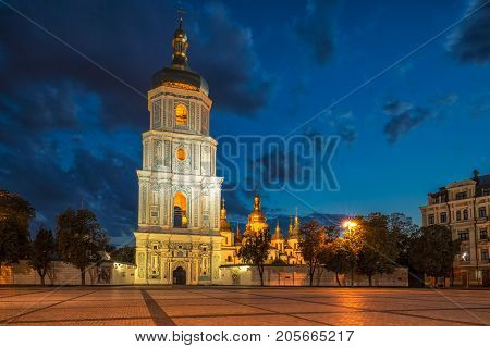 Bell tower of Saint Sophia's Cathedral shot at dusk Kiev, Ukraine.
