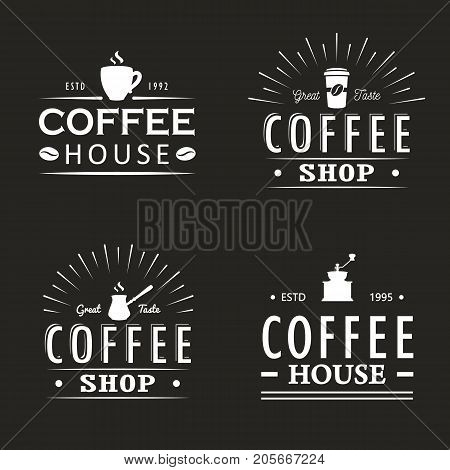 Set of vintage Coffee logo templates, badges and design elements. Logotypes collection for coffee shop, cafe, restaurant. Vector illustration. Hipster and retro style.
