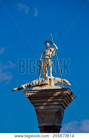 Statue of St. Theodore in San Marco Piazza in Venice.