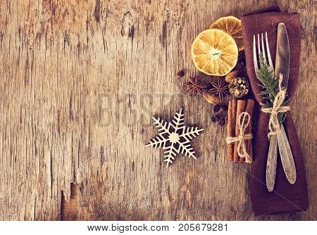 Table Set With A Winter, Christmas Decoration