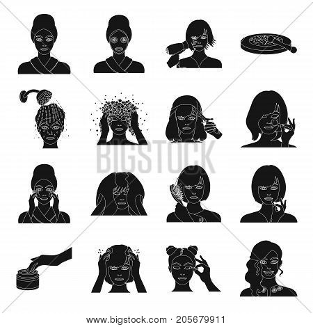 Salon, cosmetic, hairdresser and other  icon in black style. Attire, cosmetology, hygiene, icons in set collection.
