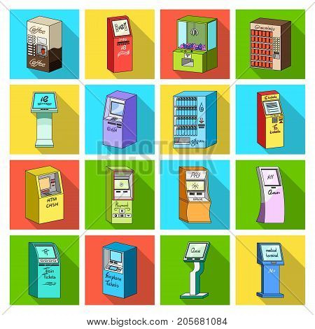 ATM, coffee machine, information apparatus and other types of terminals. Terminals set collection icons in flat style isometric vector symbol stock illustration .