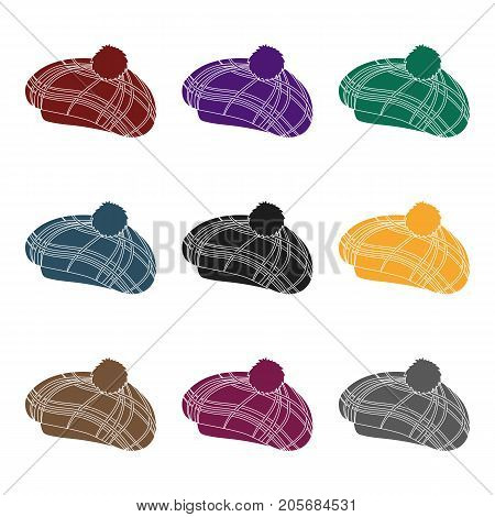 Scottish traditional cap icon in black design isolated on white background. Scotland country symbol stock vector illustration.