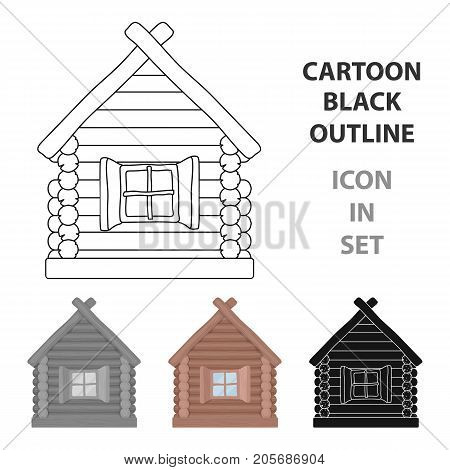 Wooden house icon in cartoon design isolated on white background. Russian country symbol stock vector illustration.