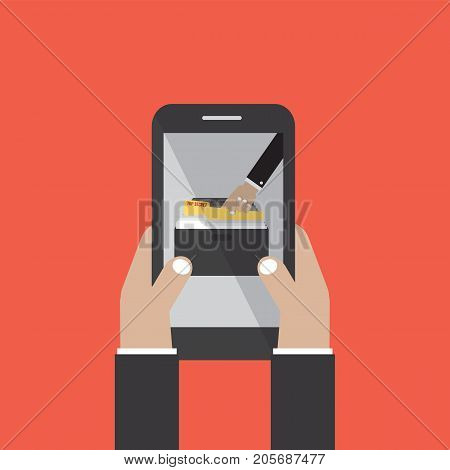 Data Stealing Online On Smartphone. Hacker Concept Vector Illustration. EPS 10