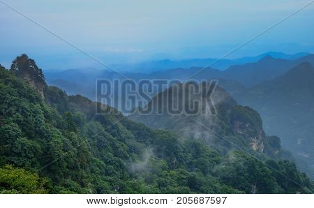The Wudang MountainsHubei China. Many Taoist monasteries to be found thereIt's world heritate and famous in one of China. This here have a good weather sometime it a lot of the fog.