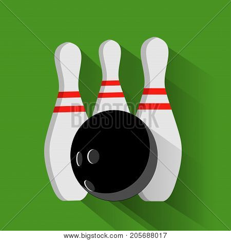 Bowling ball and pin vector set isolated from the background. Icons for a bowling alley or game in a flat style. Symbols active recreation.