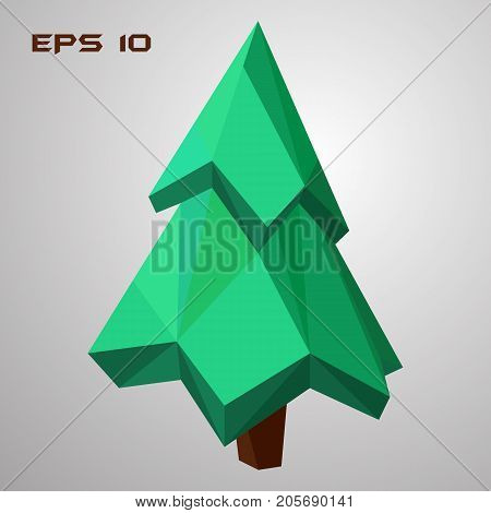 Pine low poly. Green spruce 3d. Geometric tree. Vector illustration. EPS 10