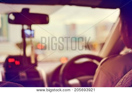 The Scene Of The View From The Taxi Car With Taxi Meter Display In Bangkok, Thailand