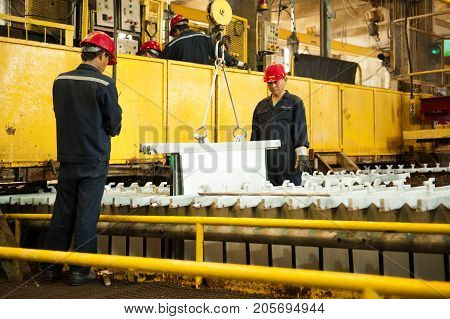 Padaeng industry Mae Sot Tak Thailand February20 2013 : Zinc mine. engineer control machine in factory.