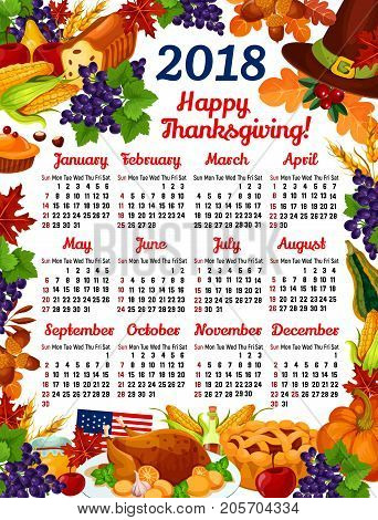 thanksgiving 2018 calendar