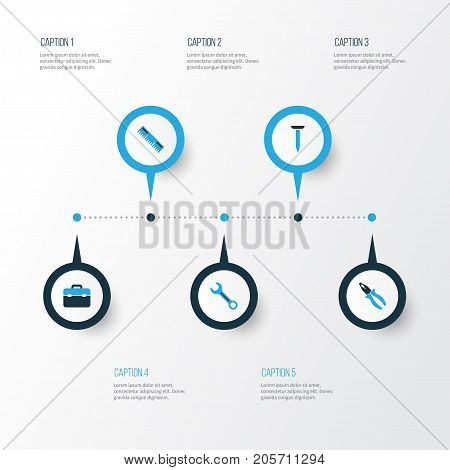 Handtools Colorful Icons Set. Collection Of Spanner, Toolkit, Ruler And Other Elements