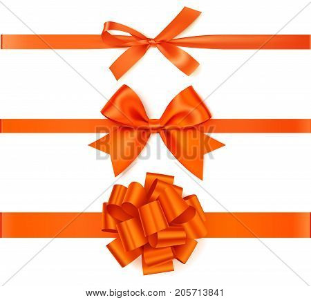 Vector orange bow with ribbon isoltaed on white background