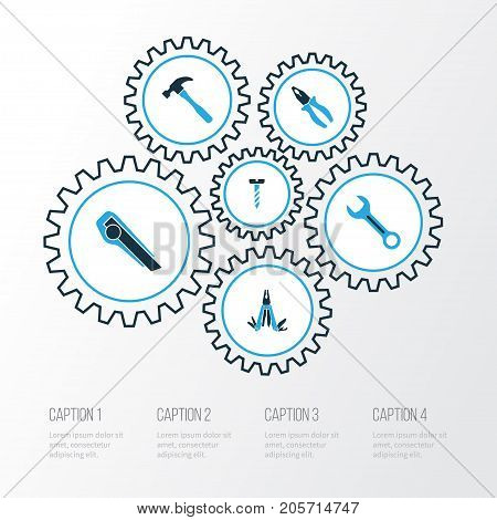 Handtools Colorful Icons Set. Collection Of Multifunctional Pocket, Spanner, Clamp And Other Elements