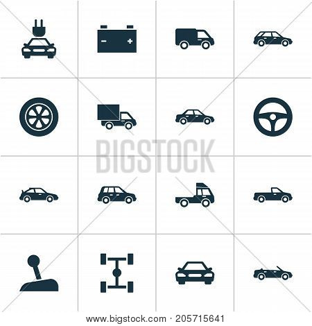 Automobile Icons Set. Collection Of Stick, Van, Drive Control And Other Elements