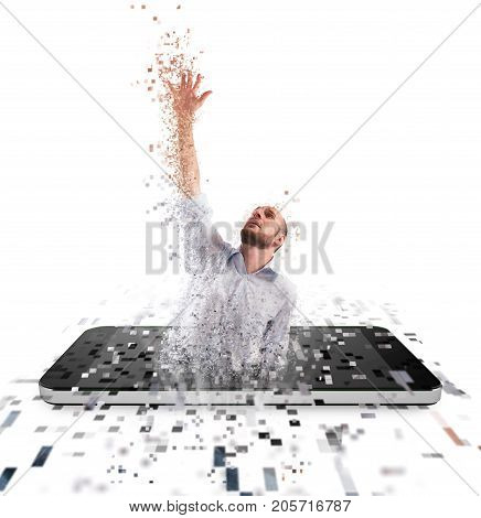 Captured and trapped businessman from internet technology. Concept of internet addiction