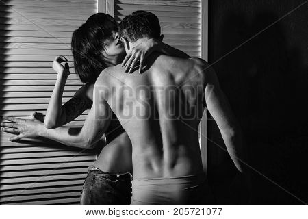 Young Couple Of Muscular Macho Man And Pretty Sexy Woman