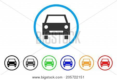Car rounded icon. Style is a flat car grey symbol inside light blue circle with black, gray, green, blue, red, orange color versions. Vector designed for web and software interfaces.