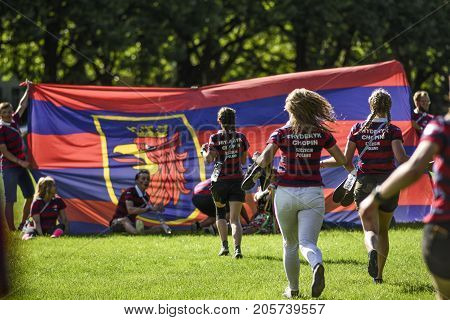 Szczecin Poland 6 august 2017: The Tall Ships Races 2017 crew parade in Szczecin Fryderyk Chopin.