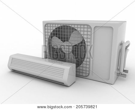 Modern Air Conditioner Isolated On A White Background . 3D Rendered Illustration