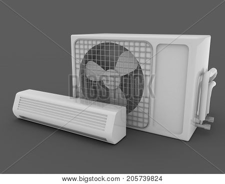 Modern Air Conditioner Isolated On A Gray Background . 3D Rendered Illustration