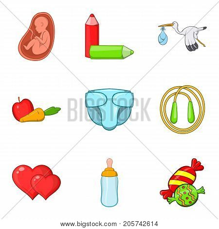 Toddler icons set. Cartoon set of 9 toddler vector icons for web isolated on white background