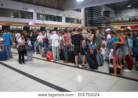 Antalya, Turkey - September 26, 2017: Antalya International Airport, Flight delay, people are waiting for flight