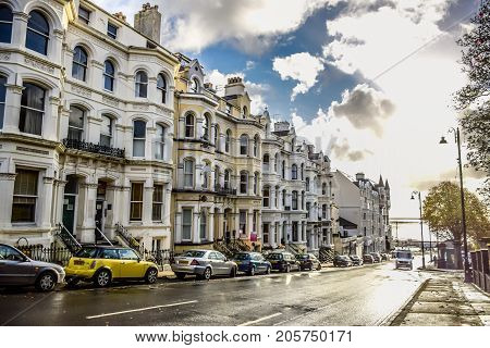ISLE OF MAN, DOUGLAS - OCTOBER 22: Beautiful city of Douglas after the rain in the evening in the Isle of Man