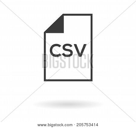 Simple greyscale icon with file and CSV text inside - can be used as button for download or upload xml file isolated on white with shadow