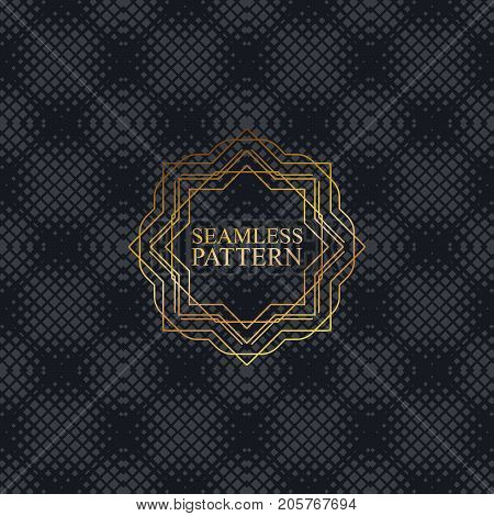 Abstract floral seamless pattern. Monochrome graphic element for textile or wrapper design. Seamless elegant texture with golden art-deco frame. Decorative stylish ornament. Vector abstract background