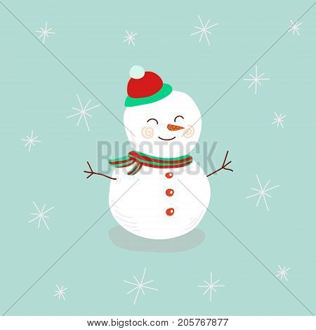 Snowman cute illustration for christmas and new year post card, textile kids prins, posters and any other design. cute little snowman stylized with head and neckerchief.