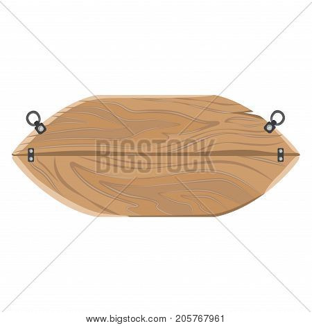 Oval wooden advertising panel sign board with metal clips vector illustration isolated on white background. Empty billboard for announcements and messanges