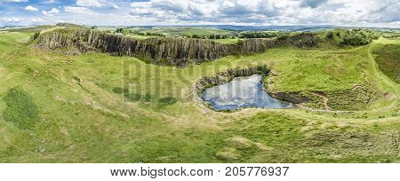 The Walltown Crags at World heritage site Hadrian's Wall in the beautiful Northumberland National Park with Hadrian's Wall Path and Pennine Way