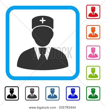 Head Physician icon. Flat iconic symbol in a rounded rectangular frame. Black, gray, green, blue, red, orange color variants of Head Physician vector. Designed for web and software interfaces.