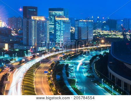 Zhengzhou cityscape with International Convention and Exhibition Center,Zhengzhou city,Henan province,China,East Asia.