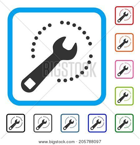 Service Tools Spanner icon. Flat grey iconic symbol in a light blue rounded frame. Black, gray, green, blue, red, orange color additional versions of Service Tools Spanner vector.