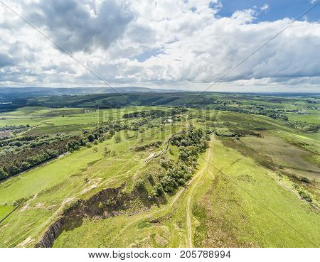 The Walltown Crags at World heritage site Hadrian's Wall in the beautiful Northumberland National Park with Hadrian's Wall Path and Pennine Way