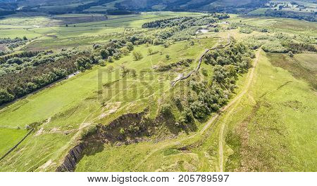 The Walltown Crags at World heritage site Hadrian's Wall in the beautiful Northumberland National Park with Hadrian's Wall Path and Pennine Way