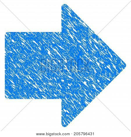 Grunge Arrow Right icon with grunge design and dust texture. Unclean vector blue arrow right pictogram for rubber seal stamp imitations and watermarks. Draft sign symbol.