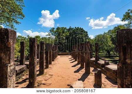 Ruins of Royal Court of king Parakramabahu or Raja Sabha Mandapaya of King Parakramabahu in Polonnaruwa, Sri Lanka