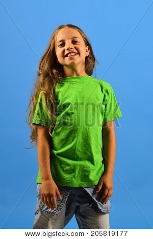 Kid Poses As Bgirl In Cool Style. Childhood And Lifestyle