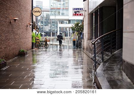 Oslo, Norway - June 07, 2017 : A New Town Within The City Tjuvholmen in rain and overcast weather. Modern part