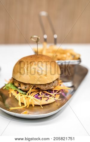 Hamberger with fries fast food
