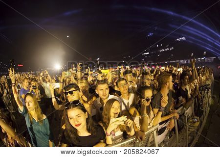 Cluj-Napoca, Romania - August 4, 2017:  Crowd having fun at Ellie Goulding, an English singer and songwriter live concert at Untold Festival, the Best Major Music Festival of Europe