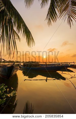 Vinh Cura Dai river in Hoi An Vietnam at sunset