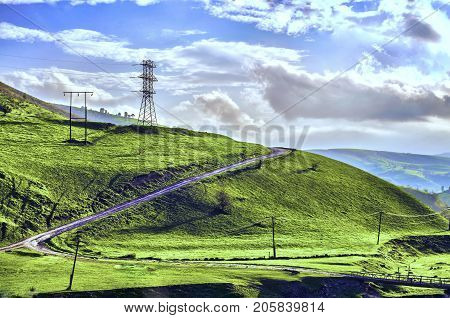 Cycling Mountain Road. Misty Mountain Road In High Mountains. Cloudy Sky With Mountain Road. Azerbai