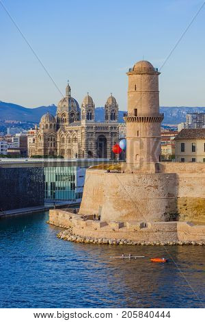 Fort in Vieux Port - Marseille France - nature and architecture background